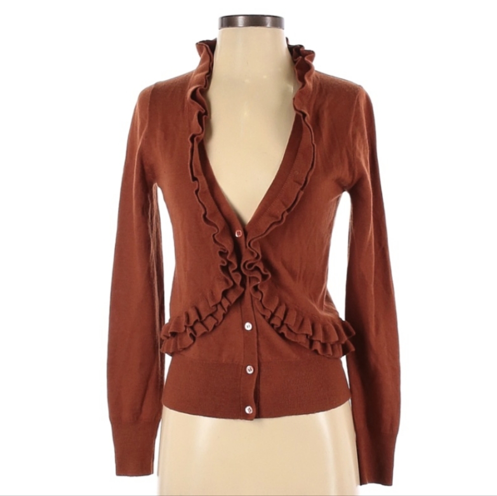 J. Crew Brown Cardigan with Ruffled Detailing